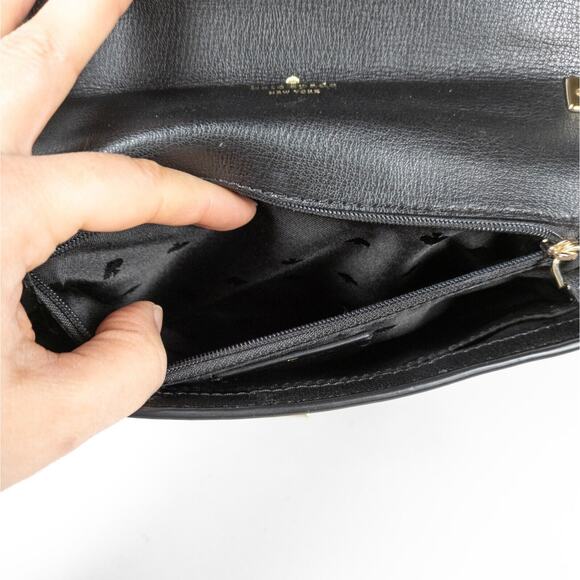 KATE SPADE Black Robyn Crossbody Medium Saddle Bag Leather Women's - Picture 8 of 9